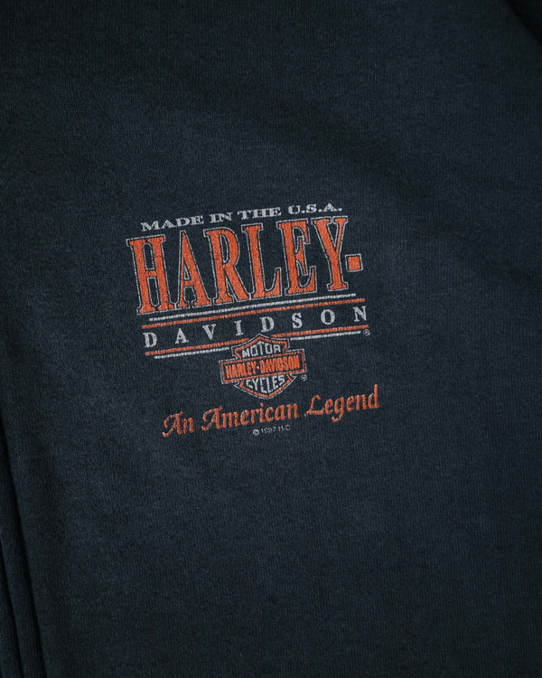 1990s Harley Davidson Sun Faded Zip Up Hooded Sweatshirt - Size: XXX-Large