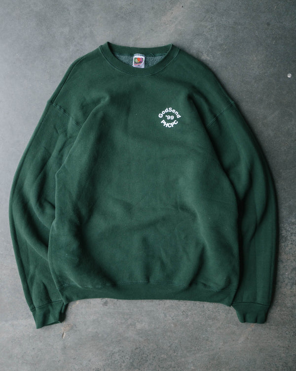 1990s God Send Fruit of the Loom Forest Green Sweatshirt - Size: X-Large