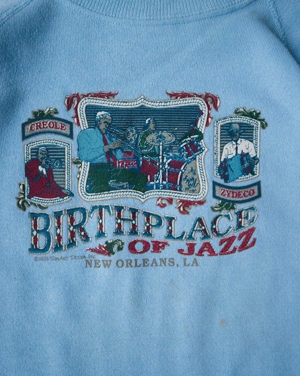 1990s Birthplace of Jazz New Orleans Baby Blue Sweatshirt - Size: Medium