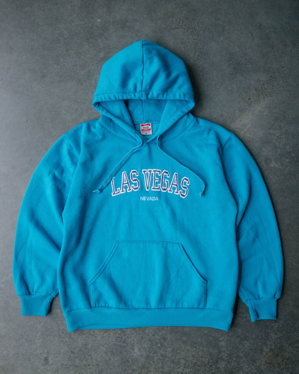1990s Las Vegas Sun Faded Blue Hooded Sweatshirt - Size: Small