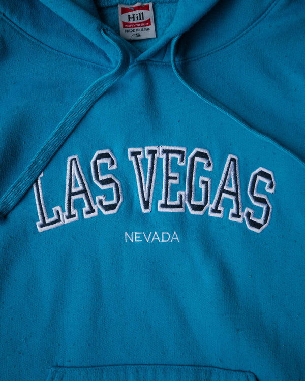 1990s Las Vegas Sun Faded Blue Hooded Sweatshirt - Size: Small