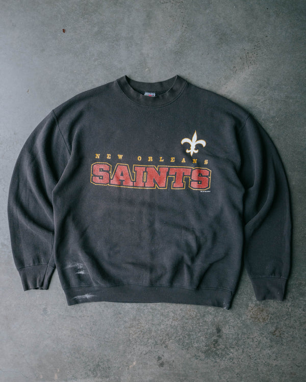 1990s New Orleans Saints Sun Faded Fruit Distressed Sweatshirt - Size: X-Large
